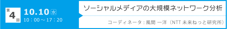 第4回「ソーシャルメディアの大規模ネットワーク分析」開催日：2012年10月10日（水）10:00-17:20