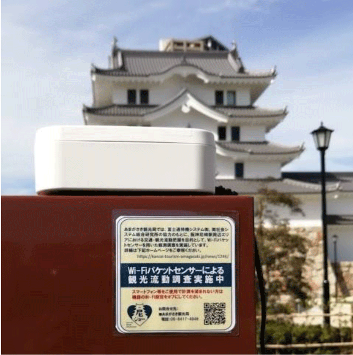 尼崎城に設置されたセンサ（L150×W150×H55㎜）