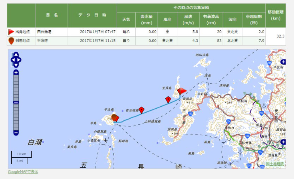 回航履歴の表示　Display of navigation history.