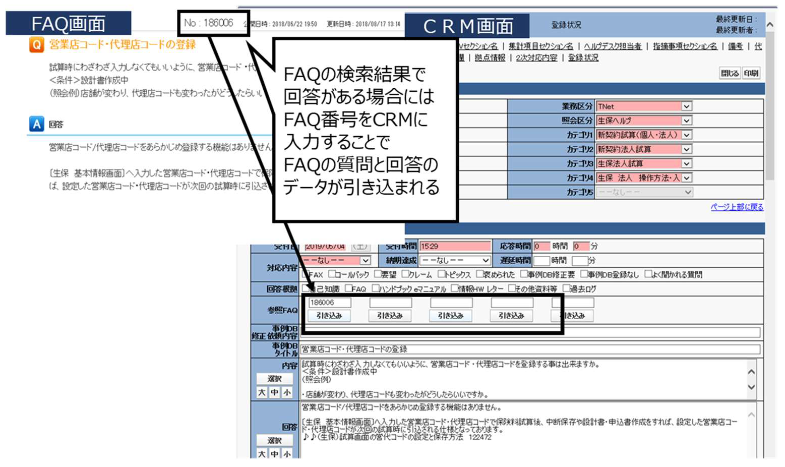 FAQシステムとCRMシステムの連携