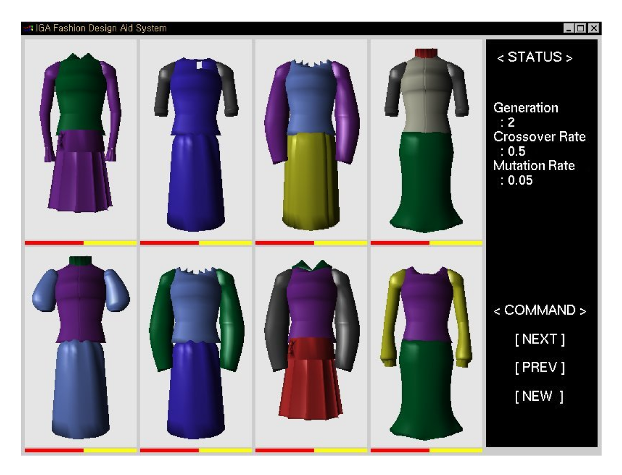 女性用ドレスデザインの評価インタフェース（出典：文献[43]のFig.1より）