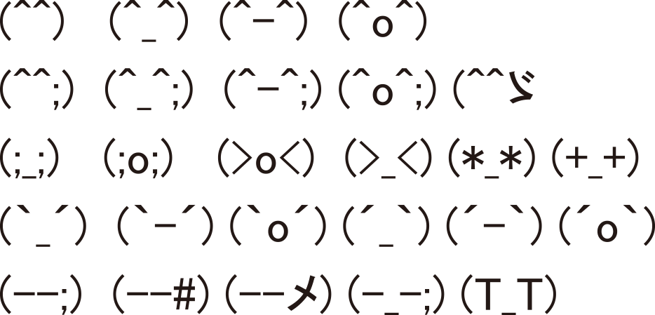 実験で用いた26種のフェイスマーク一覧　List of 26 face marks used in the two experiments.