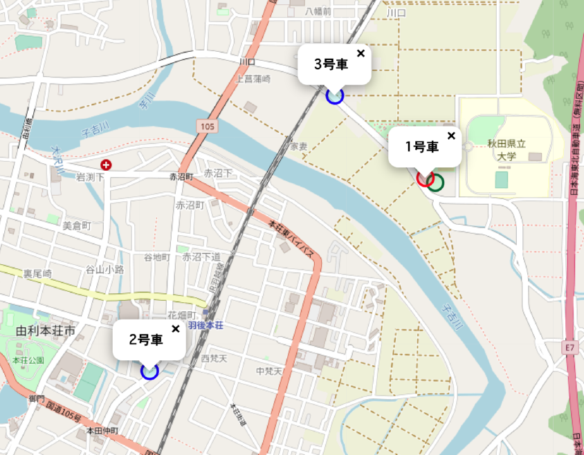 Webブラウザの表示イメージ　Location information display on Web browser.