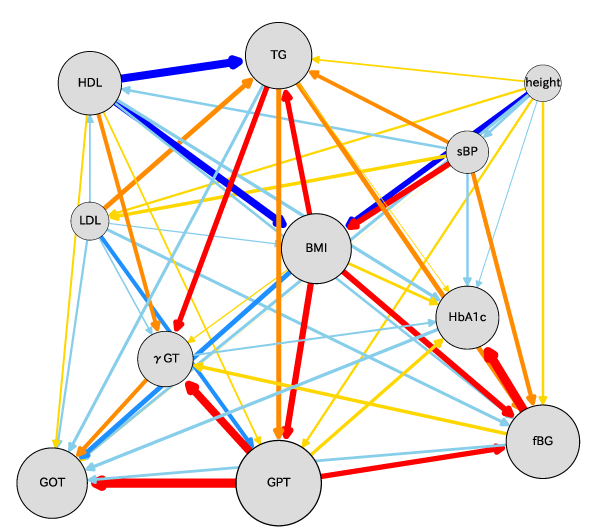 70代女性の健診データから推定された因果ダイアグラム
