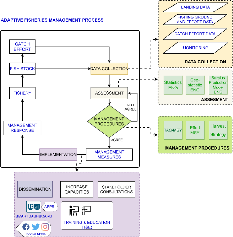 ICT roles in sustainable fisheries management, developed from the adaptive fisheries management process described in [10].