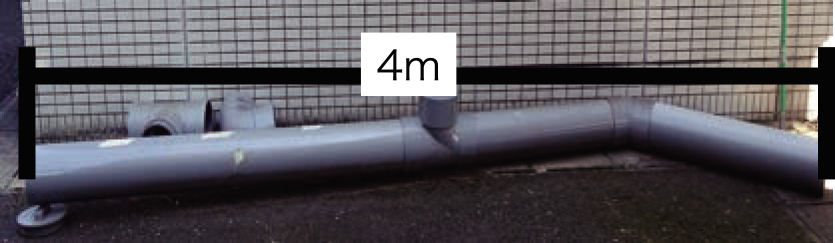 塩化ビニル管で構築した模擬下水環境　Simulated sewage environment constructed with a polyvinyl chloride pipe.