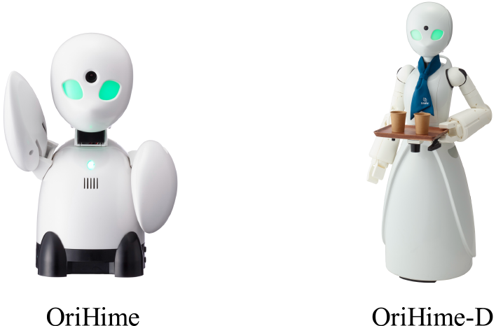 分身ロボットOriHimeとOriHime-D　Robot avatar “OriHime” and “OriHime-D”.