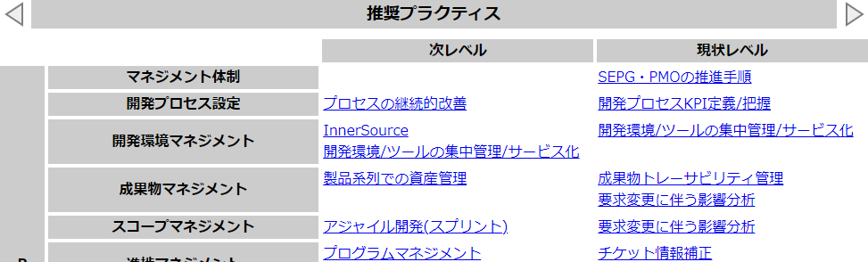 セルフアセスメント環境の画面例（推奨プラクティス）　Example of self-assessment interface: recommended practices screen.
