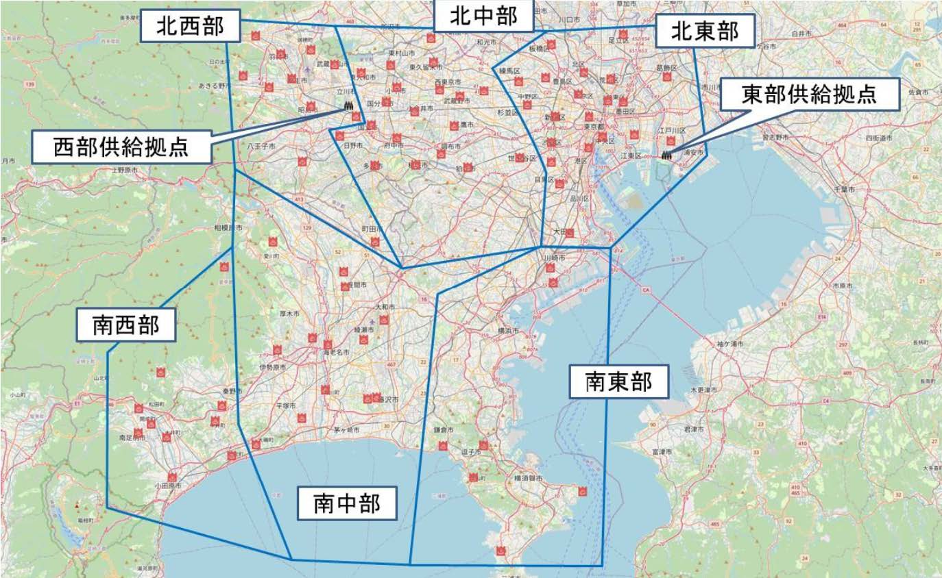 図4　本研究で対象とした基礎自治体と避難所の分布