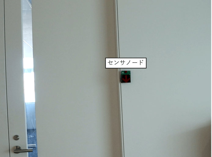 建物に設置したセンサノード　Sensor node placed in the building.