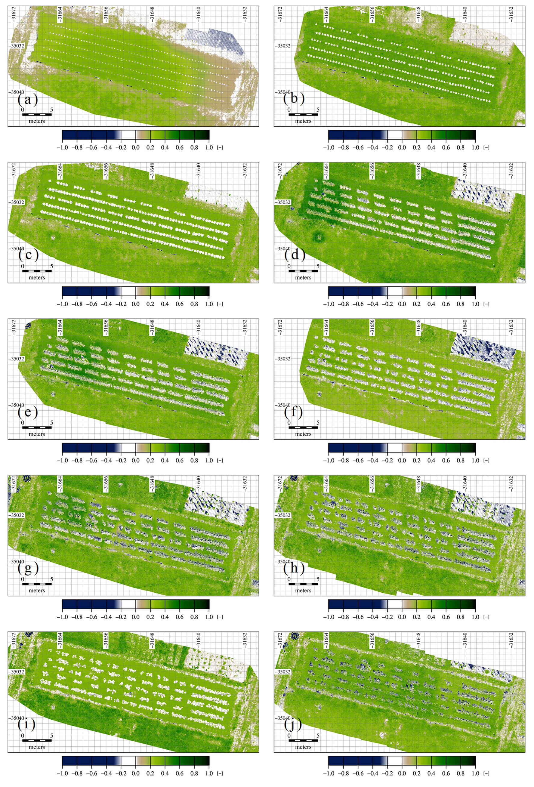 図9　NPCIの時系列変化（（a）278DOY，（b）285DOY，（c）292DOY，（d）299DOY，（e）306DOY，（f）313DOY，（g）320DOY，（h）328DOY，（i）334DOY，（j）342DOY）