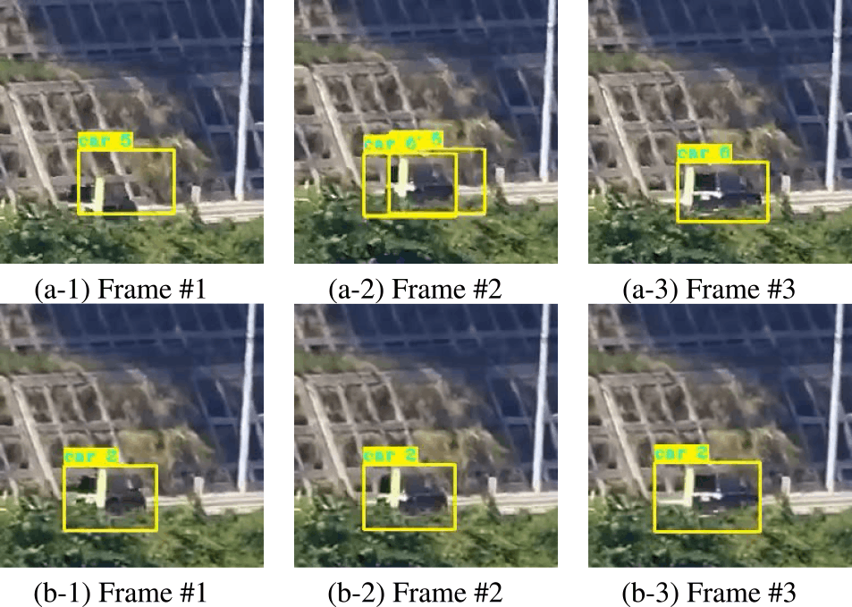 Detection results with (lower column) and without (upper column) stabilization technique [20].