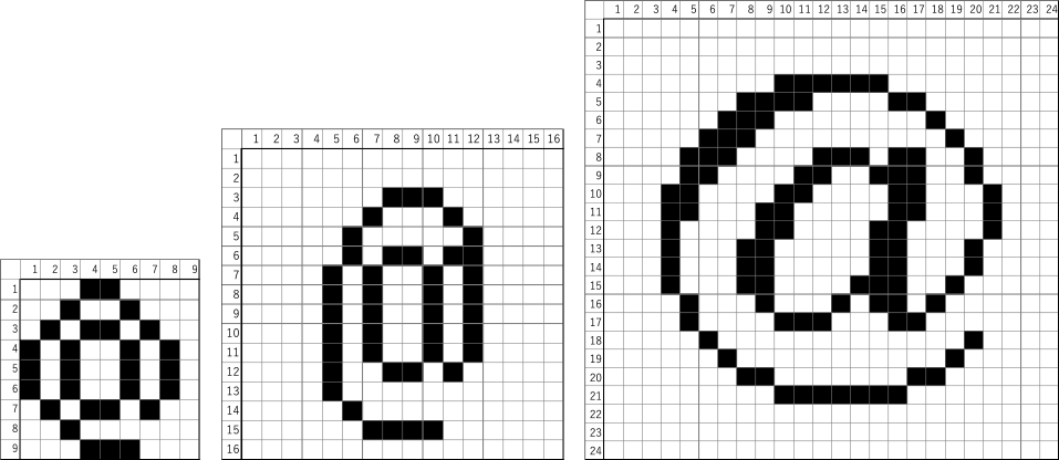 ボディサイズ9×9，16×16，24×24の「＠」．　Body size 9×9, 16×16, 24×24 “@”.