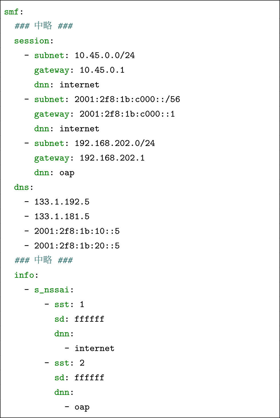 smf.yamlの設定箇所（抜粋）　Relevant configuration section of smf.yaml (excerpt).